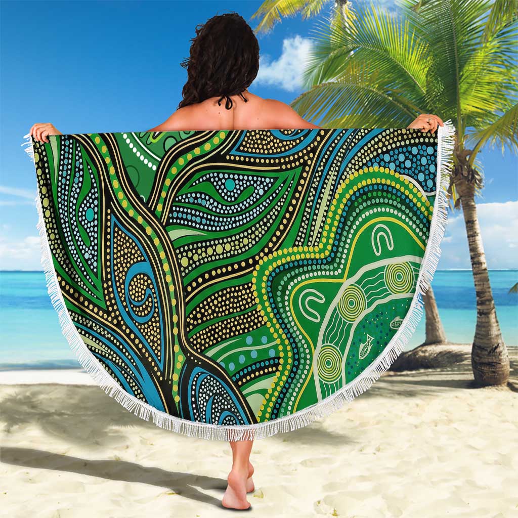Torres Strait Islands Beach Blanket Indigenous Ocean Wave Dot Green Color
