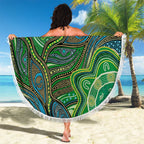 Torres Strait Islands Beach Blanket Indigenous Ocean Wave Dot Green Color