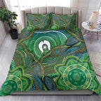 Torres Strait Islands Bedding Set Indigenous Ocean Wave Dot Green Color