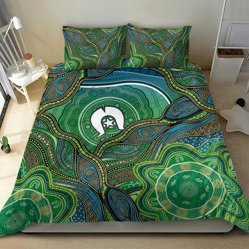 Torres Strait Islands Bedding Set Indigenous Ocean Wave Dot Green Color