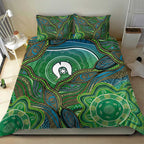 Torres Strait Islands Bedding Set Indigenous Ocean Wave Dot Green Color
