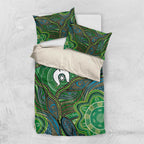 Torres Strait Islands Bedding Set Indigenous Ocean Wave Dot Green Color