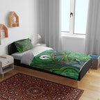 Torres Strait Islands Bedding Set Indigenous Ocean Wave Dot Green Color