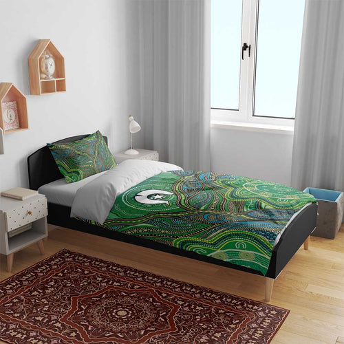 Torres Strait Islands Bedding Set Indigenous Ocean Wave Dot Green Color