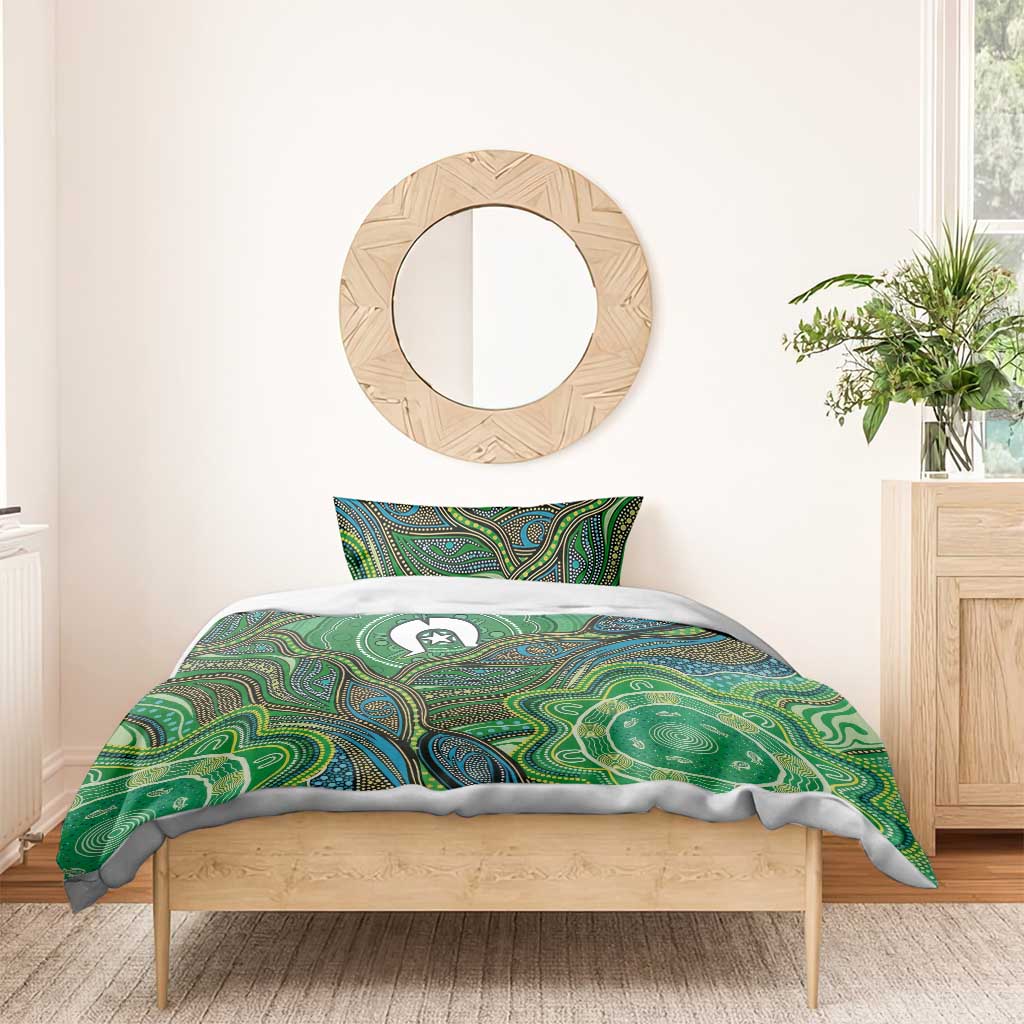 Torres Strait Islands Bedding Set Indigenous Ocean Wave Dot Green Color