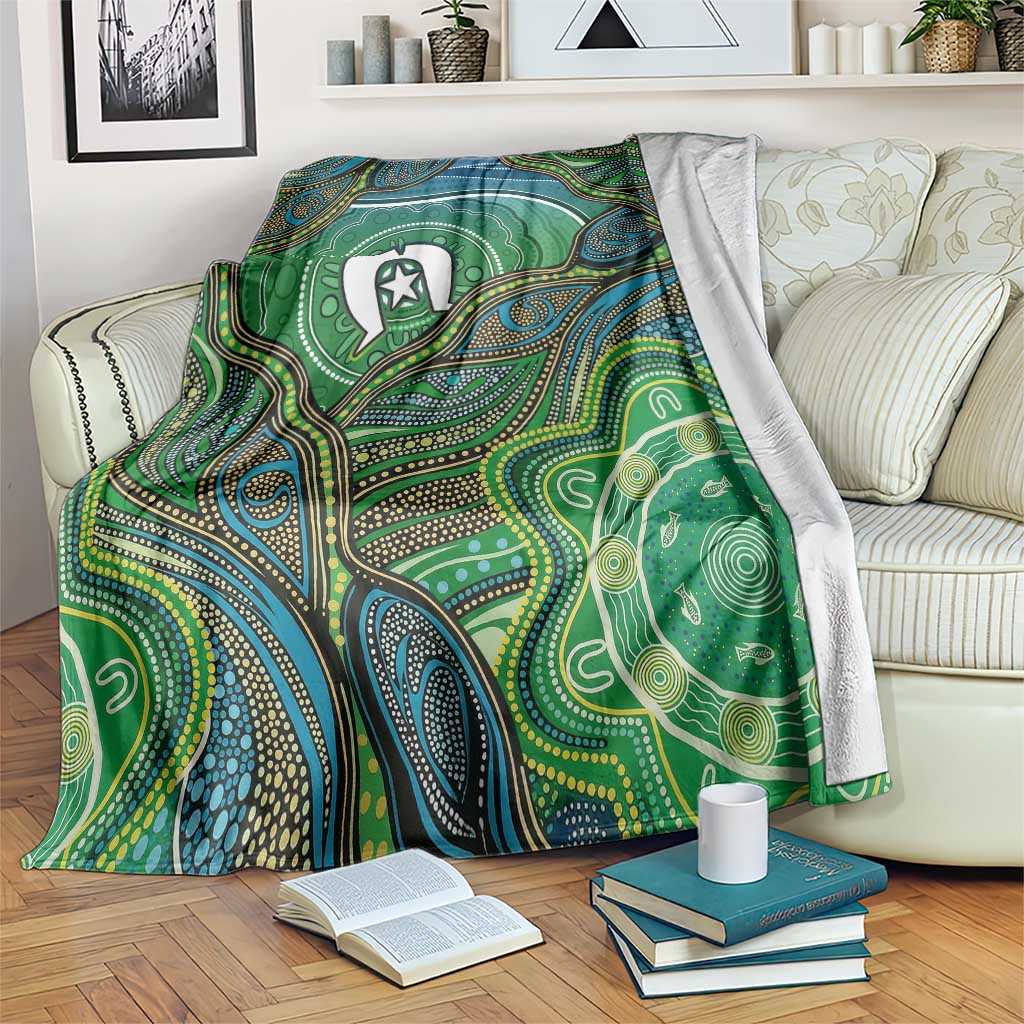 Torres Strait Islands Blanket Indigenous Ocean Wave Dot Green Color