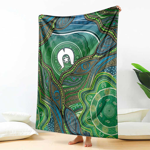 Torres Strait Islands Blanket Indigenous Ocean Wave Dot Green Color