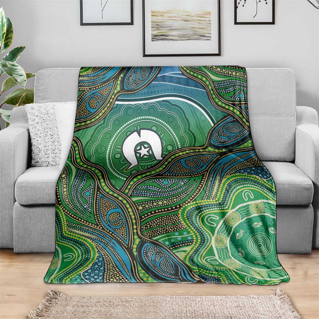Torres Strait Islands Blanket Indigenous Ocean Wave Dot Green Color