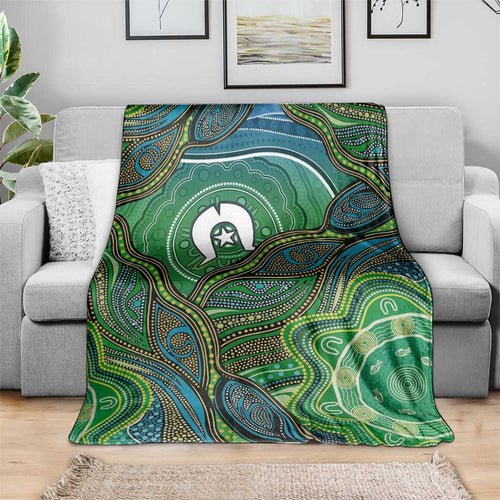 Torres Strait Islands Blanket Indigenous Ocean Wave Dot Green Color