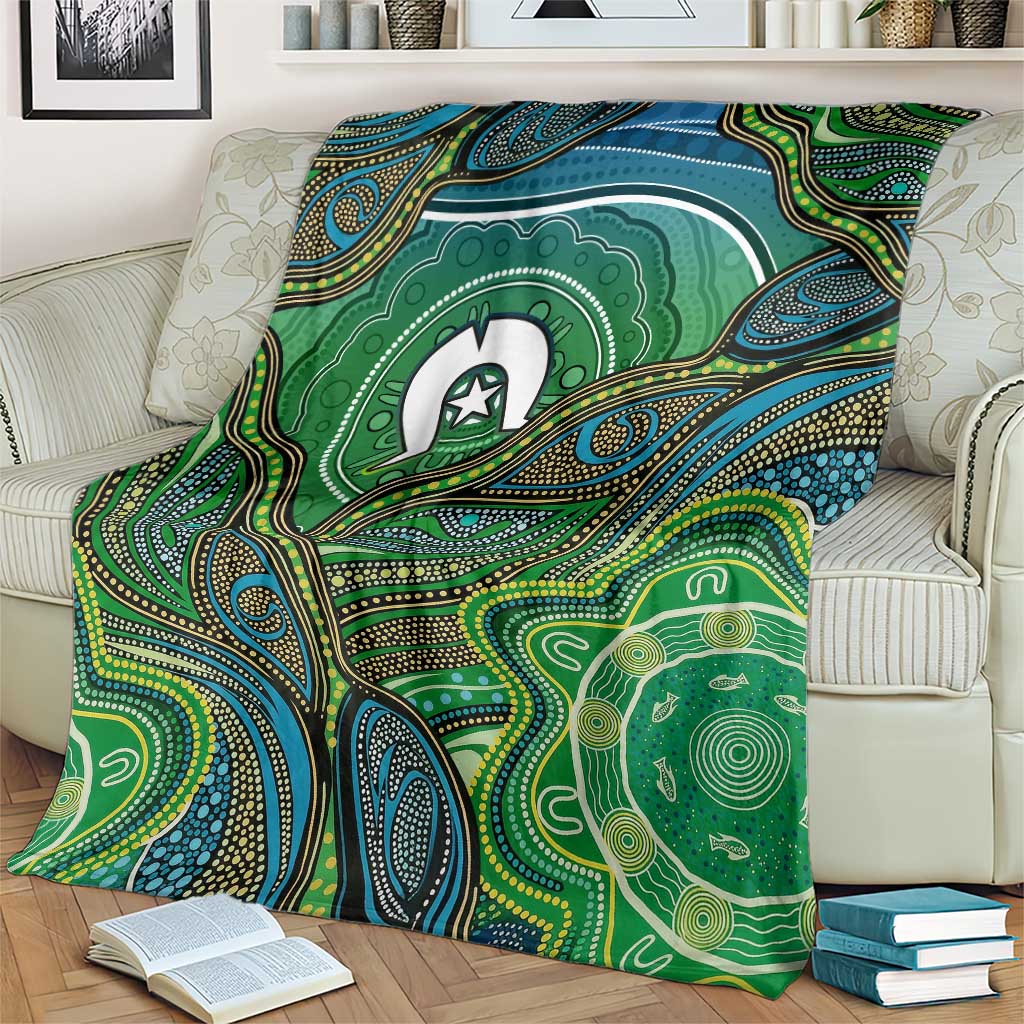 Torres Strait Islands Blanket Indigenous Ocean Wave Dot Green Color