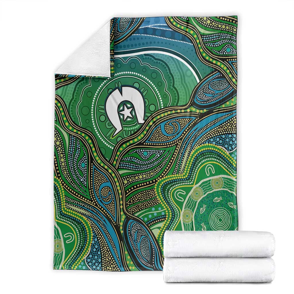 Torres Strait Islands Blanket Indigenous Ocean Wave Dot Green Color