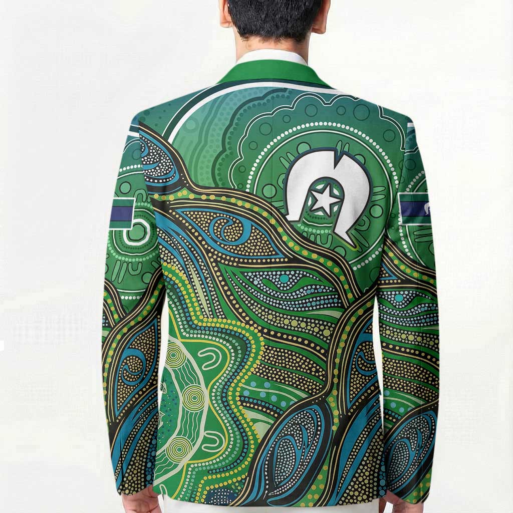 Torres Strait Islands Blazer Indigenous Ocean Wave Dot Green Color