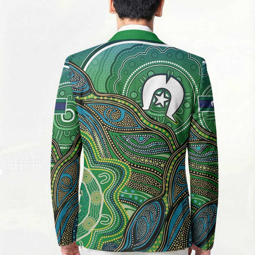 Torres Strait Islands Blazer Indigenous Ocean Wave Dot Green Color