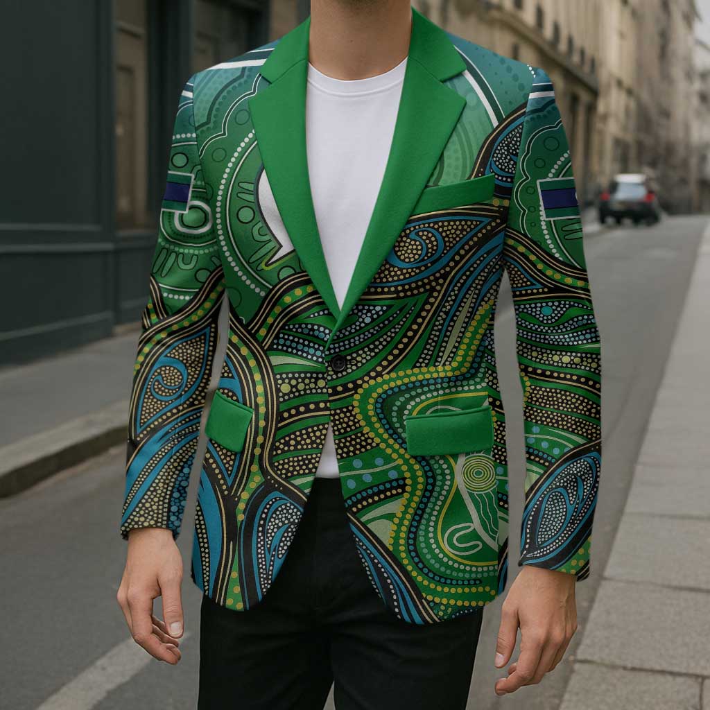 Torres Strait Islands Blazer Indigenous Ocean Wave Dot Green Color
