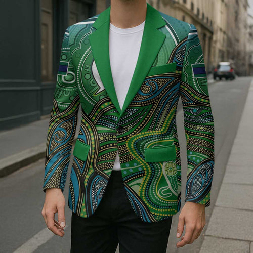 Torres Strait Islands Blazer Indigenous Ocean Wave Dot Green Color