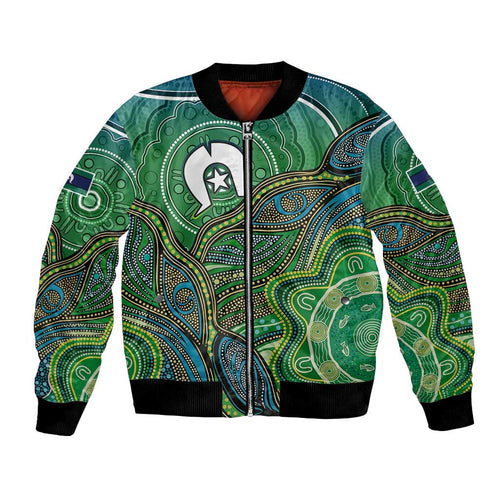 Torres Strait Islands Bomber Jacket Indigenous Ocean Wave Dot Green Color