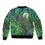 Torres Strait Islands Bomber Jacket Indigenous Ocean Wave Dot Green Color