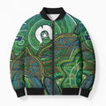Torres Strait Islands Bomber Puffer Jacket Indigenous Ocean Wave Dot Green Color