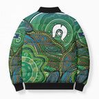 Torres Strait Islands Bomber Puffer Jacket Indigenous Ocean Wave Dot Green Color