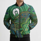 Torres Strait Islands Bomber Puffer Jacket Indigenous Ocean Wave Dot Green Color
