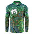 Torres Strait Islands Button Sweatshirt Indigenous Ocean Wave Dot Green Color