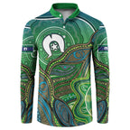 Torres Strait Islands Button Sweatshirt Indigenous Ocean Wave Dot Green Color
