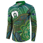 Torres Strait Islands Button Sweatshirt Indigenous Ocean Wave Dot Green Color