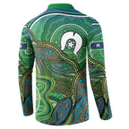 Torres Strait Islands Button Sweatshirt Indigenous Ocean Wave Dot Green Color