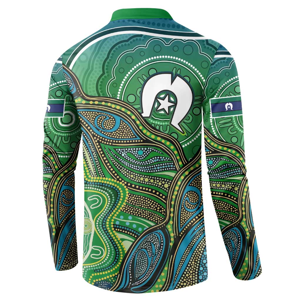 Torres Strait Islands Button Sweatshirt Indigenous Ocean Wave Dot Green Color