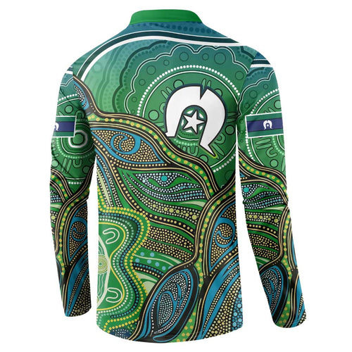 Torres Strait Islands Button Sweatshirt Indigenous Ocean Wave Dot Green Color