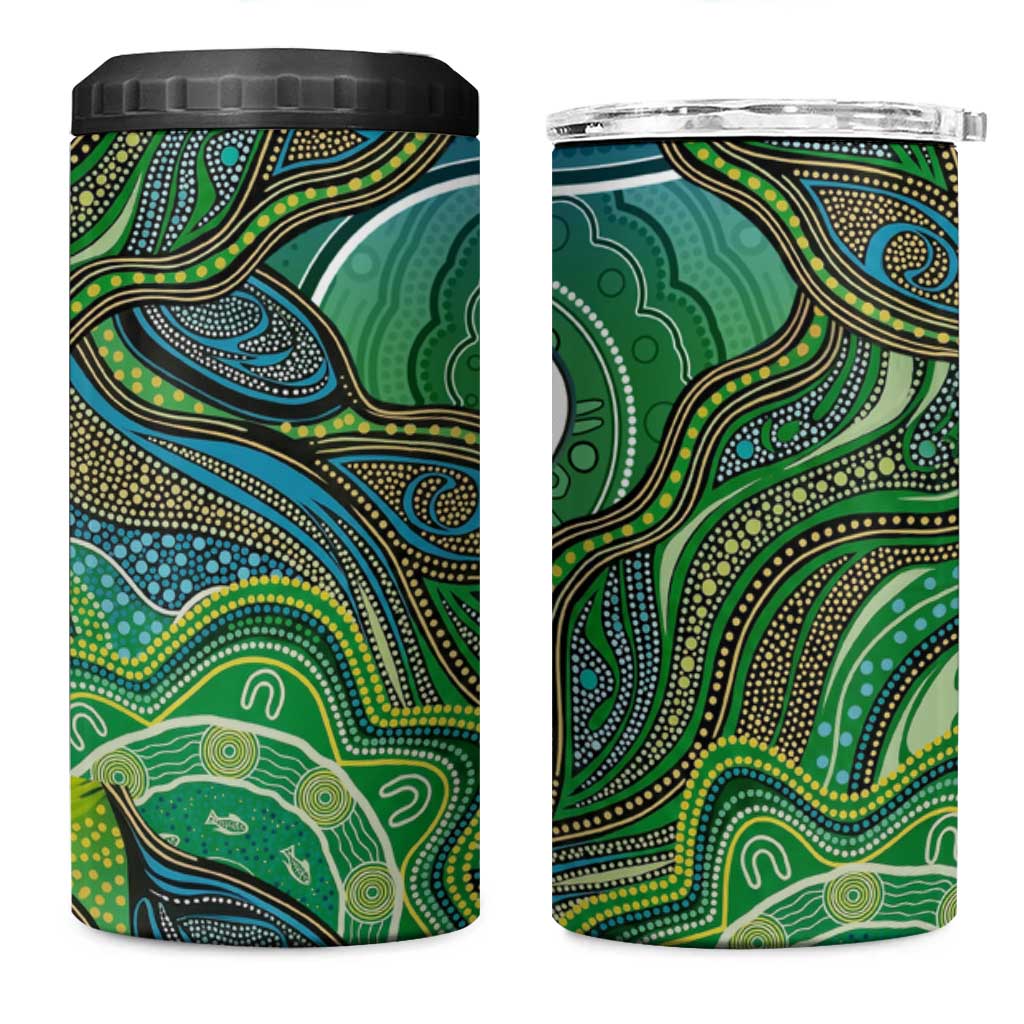 Torres Strait Islands 4 in 1 Can Cooler Tumbler Indigenous Ocean Wave Dot Green Color