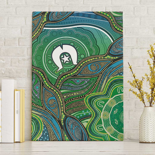 Torres Strait Islands Canvas Wall Art Indigenous Ocean Wave Dot Green Color
