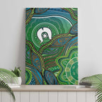 Torres Strait Islands Canvas Wall Art Indigenous Ocean Wave Dot Green Color