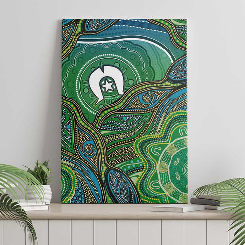 Torres Strait Islands Canvas Wall Art Indigenous Ocean Wave Dot Green Color
