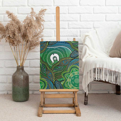 Torres Strait Islands Canvas Wall Art Indigenous Ocean Wave Dot Green Color