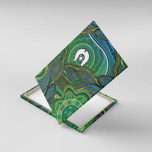 Torres Strait Islands Canvas Wall Art Indigenous Ocean Wave Dot Green Color
