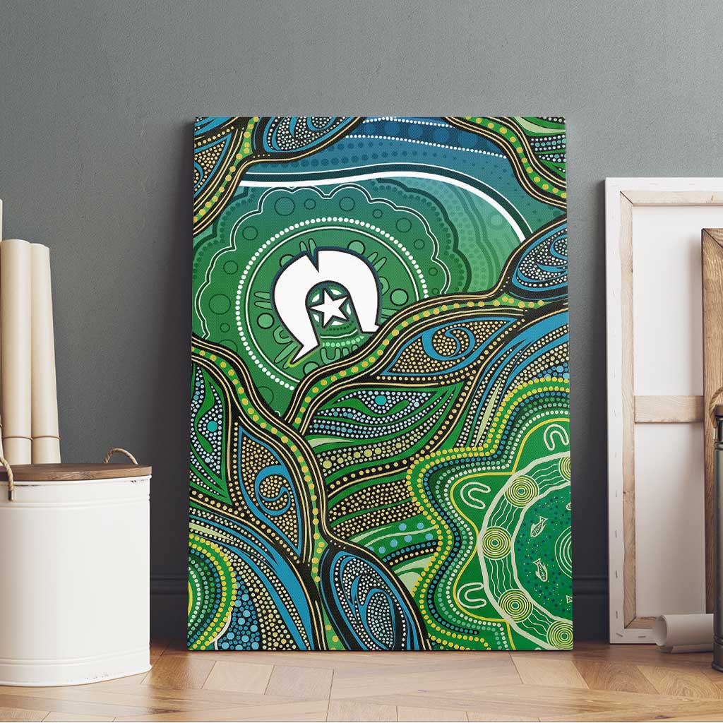 Torres Strait Islands Canvas Wall Art Indigenous Ocean Wave Dot Green Color