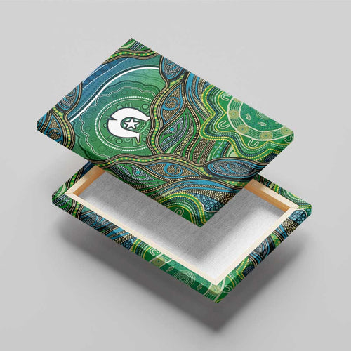 Torres Strait Islands Canvas Wall Art Indigenous Ocean Wave Dot Green Color