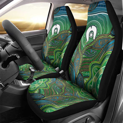 Torres Strait Islands Car Seat Cover Indigenous Ocean Wave Dot Green Color