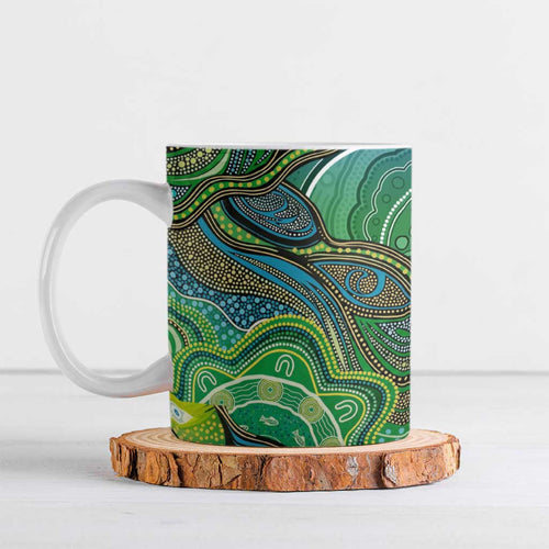 Torres Strait Islands Ceramic Mug Indigenous Ocean Wave Dot Green Color