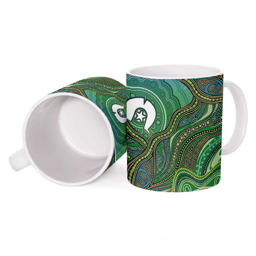 Torres Strait Islands Ceramic Mug Indigenous Ocean Wave Dot Green Color