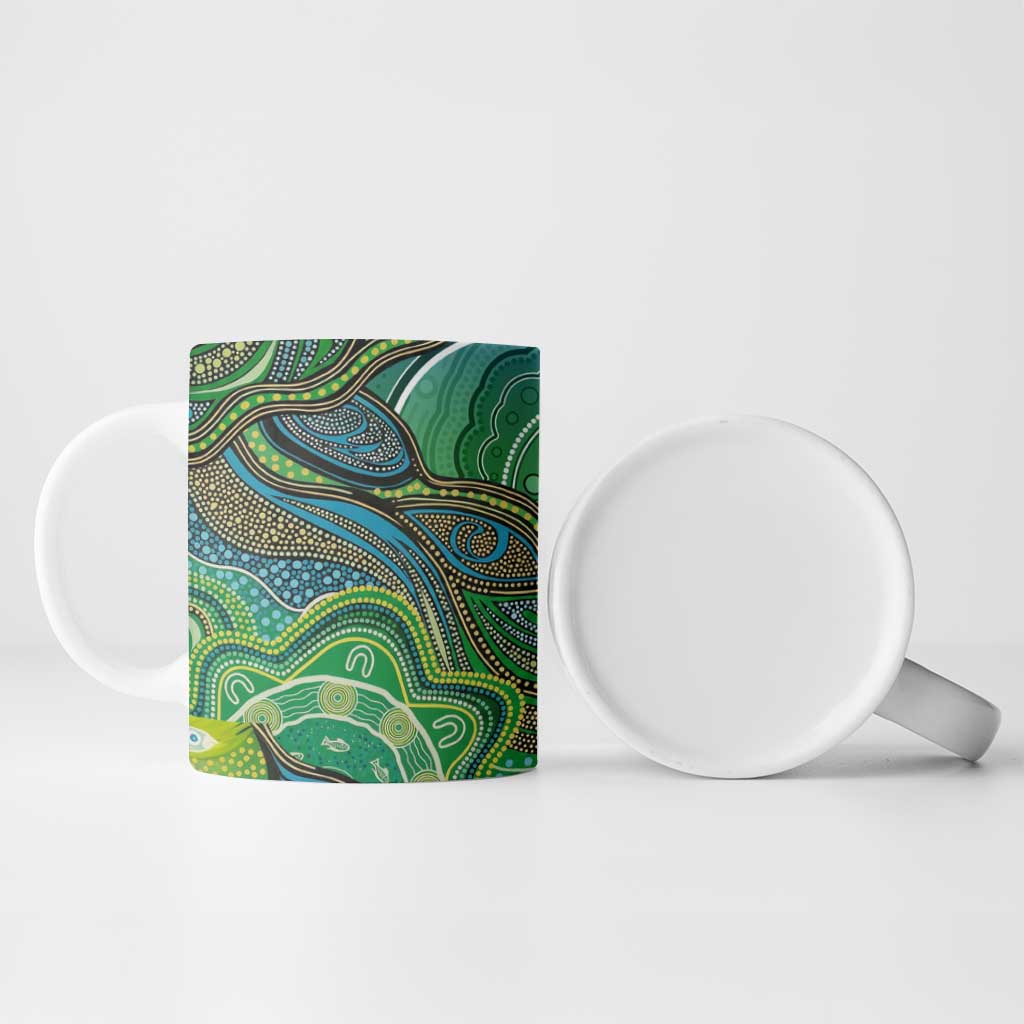 Torres Strait Islands Ceramic Mug Indigenous Ocean Wave Dot Green Color