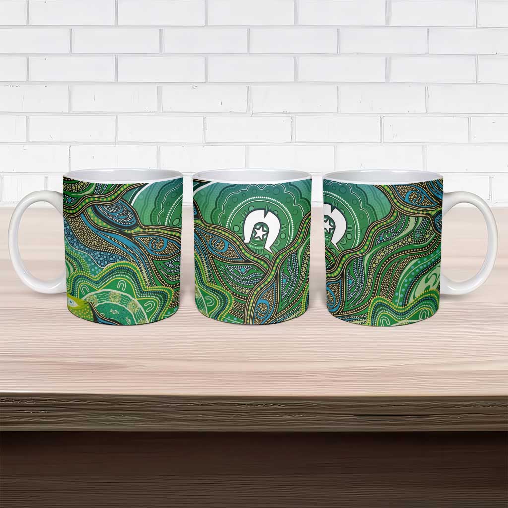 Torres Strait Islands Ceramic Mug Indigenous Ocean Wave Dot Green Color