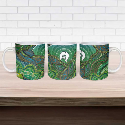 Torres Strait Islands Ceramic Mug Indigenous Ocean Wave Dot Green Color