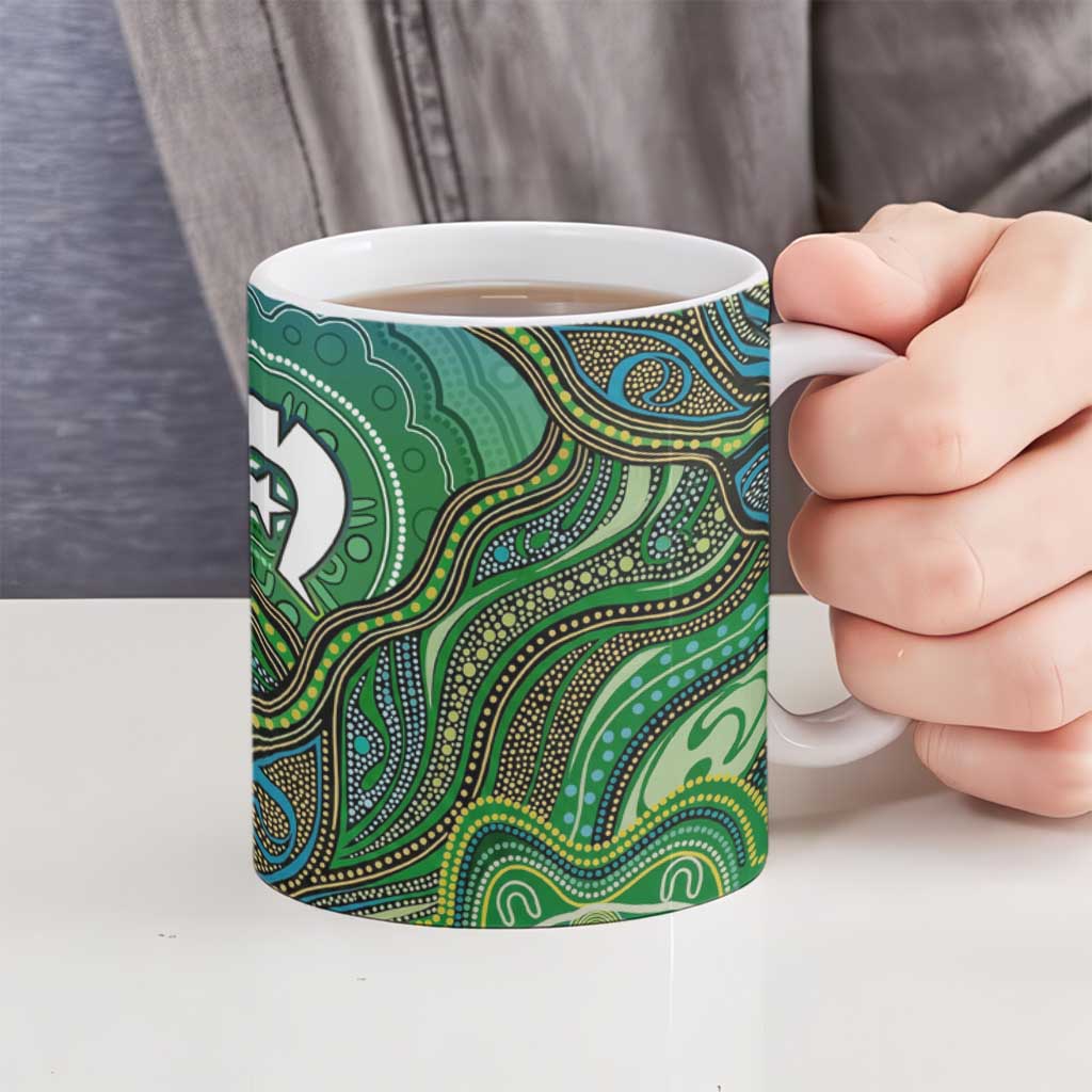 Torres Strait Islands Ceramic Mug Indigenous Ocean Wave Dot Green Color