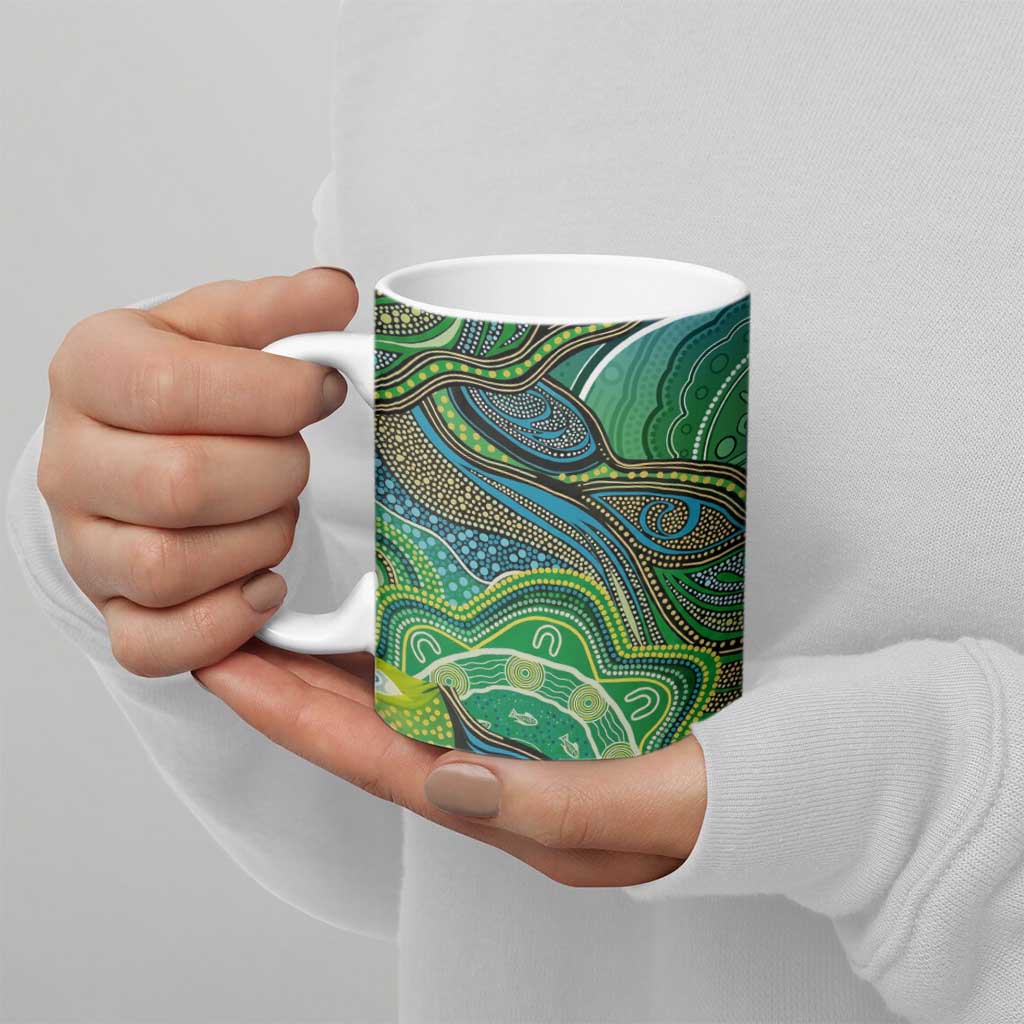 Torres Strait Islands Ceramic Mug Indigenous Ocean Wave Dot Green Color