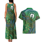 Torres Strait Islands Couples Matching Tank Maxi Dress and Hawaiian Shirt Indigenous Ocean Wave Dot Green Color