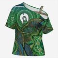 Torres Strait Islands Cross Shoulder Shirt Indigenous Ocean Wave Dot Green Color