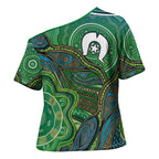 Torres Strait Islands Cross Shoulder Shirt Indigenous Ocean Wave Dot Green Color