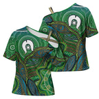 Torres Strait Islands Cross Shoulder Shirt Indigenous Ocean Wave Dot Green Color
